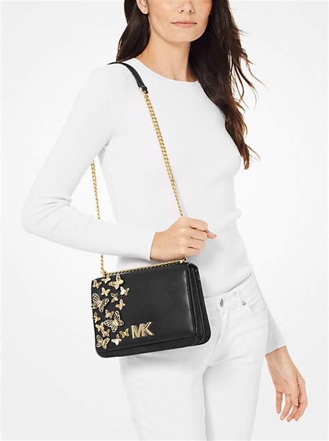 Mott Large Butterfly Embellished Leather Crossbody Bag